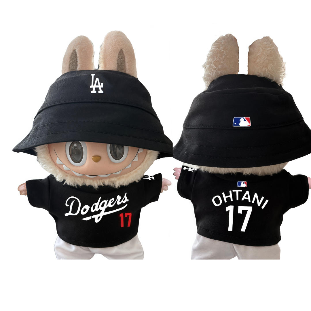 17cm labubu Black Dodgers Ohtani jersey and bucket hat