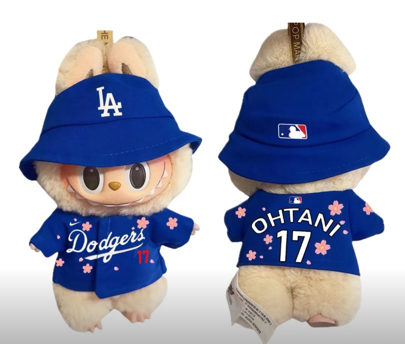 17cm labubu dodger bucket hat/ jersey ohtani - cherry blossom - dodger blue (labubu not included)