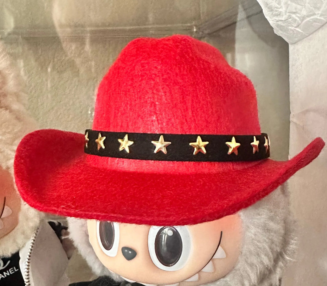 17cm labubu red star studded Cowboy hat