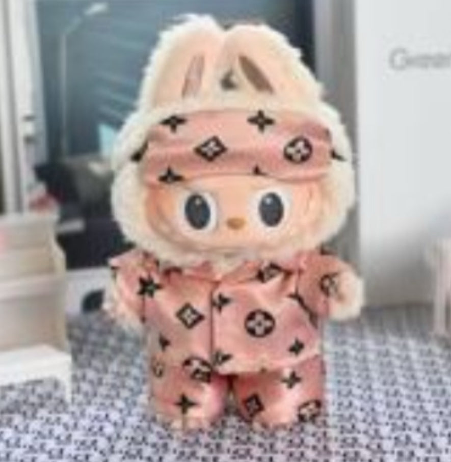 17cm labubu pink satin pajamas and eye mask