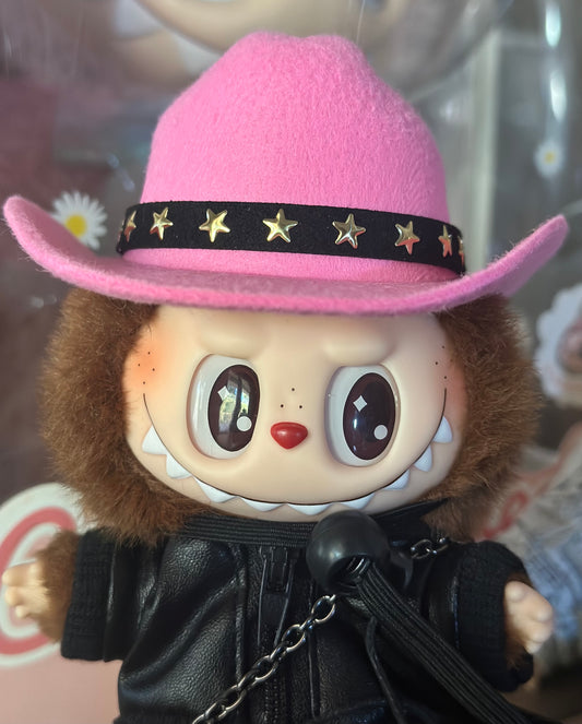 17cm labubu Pink star studded Cowboy hat