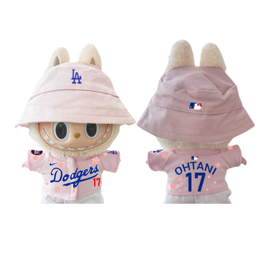 Pre-order -17cm labubu Pink Dodgers Cherry Blossom Jersey and bucket cap - Ohtani
