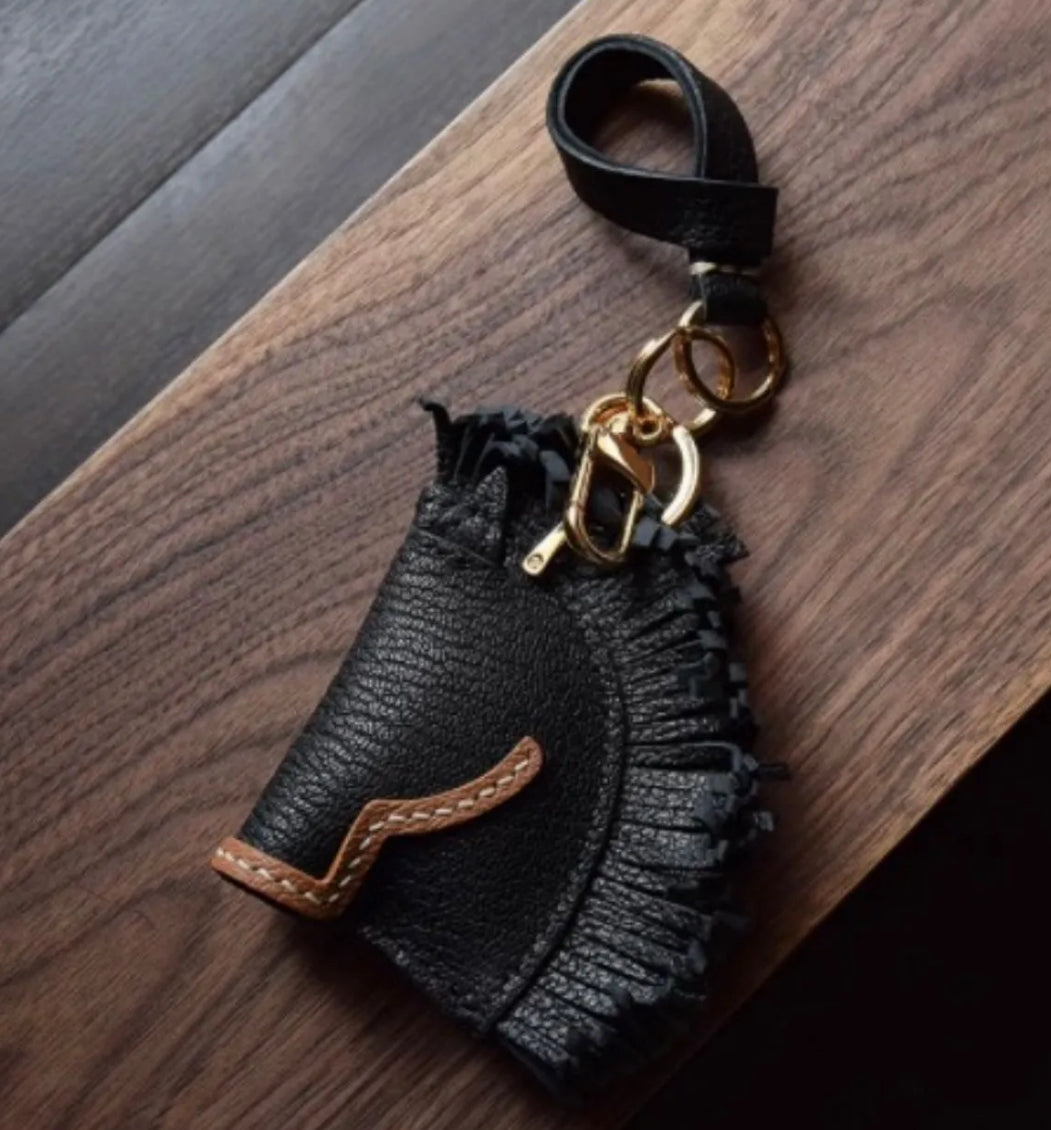 Premium sheepskin handbag charm with dustbag- dark horse