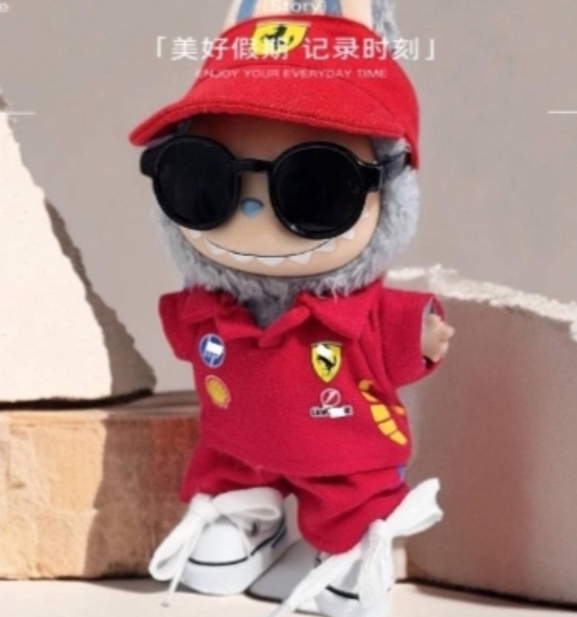 In stock-  17cm red Luxury car labubu clothing bundle