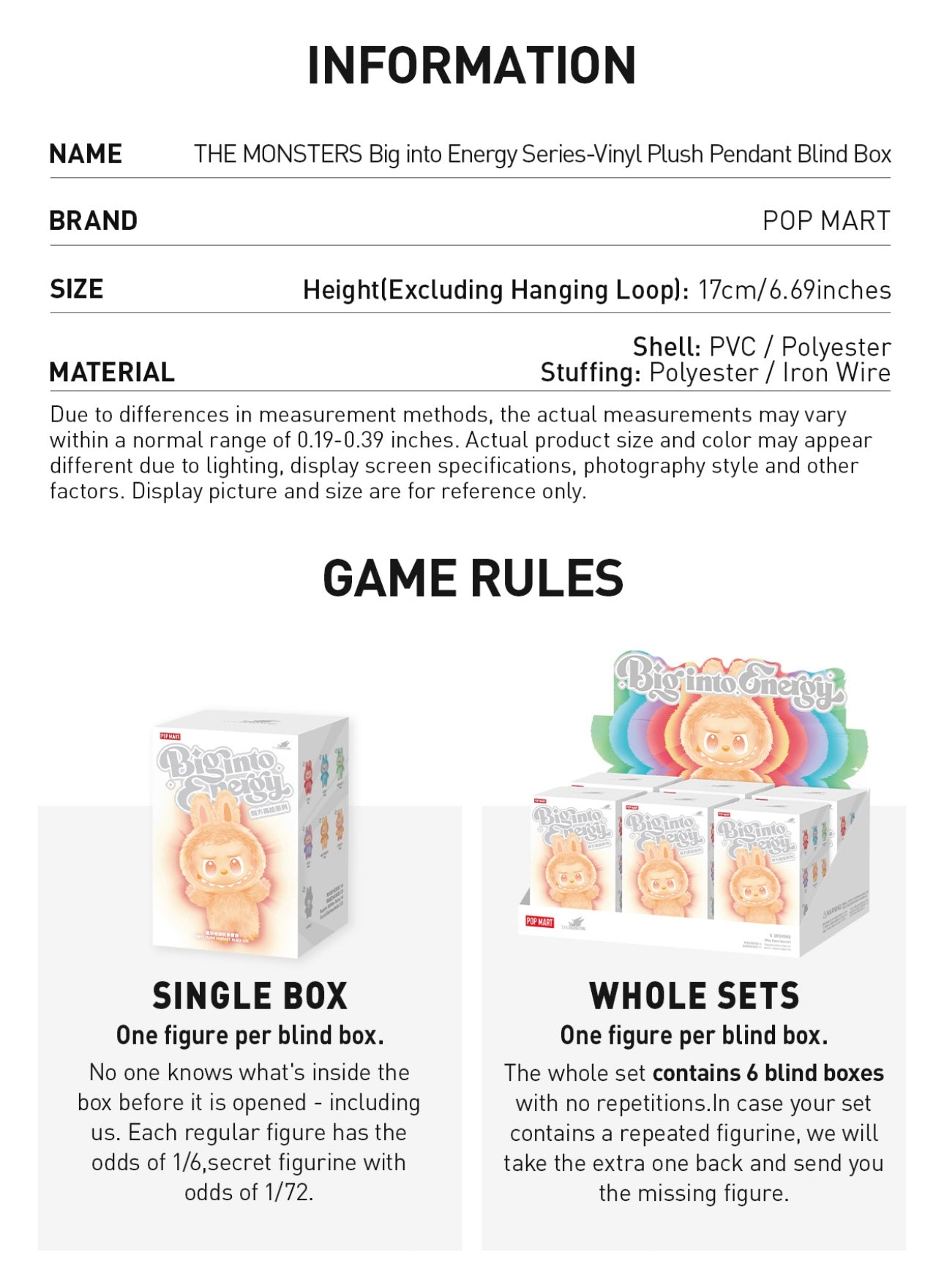 Pre order- Authentic pop mart - Big into energy V3 labubu