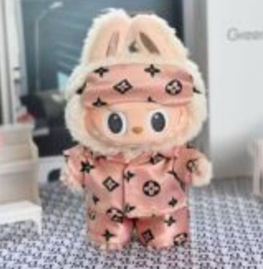 17cm labubu pink satin pajamas and eye mask